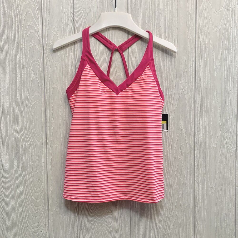 Nike V-Neck Pink Stripe Swim Tank Small NWT